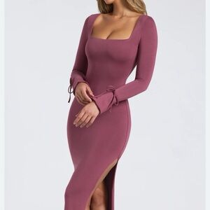 Oh Polly Mauve Long Sleeve Square Neck Bodycon Dress